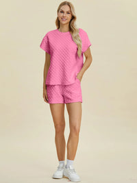 Double Take Full Size Texture T-Shirt and Shorts Set