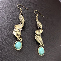 Alloy Leaf Artificial Turquoise Earrings Gold One Size