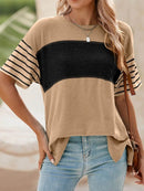 Stylish Color Block Striped Sleeve Casual T-Shirt for Everyday Comfort and Versatility - Store 42