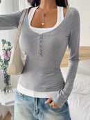 Scoop Neck Long Sleeve T-Shirt - Slightly Stretchy, 95% Polyester for Comfort, Easy Care - Store 42