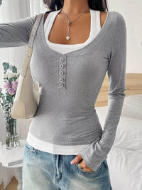 Scoop Neck Long Sleeve T-Shirt - Slightly Stretchy, 95% Polyester for Comfort, Easy Care - Store 42