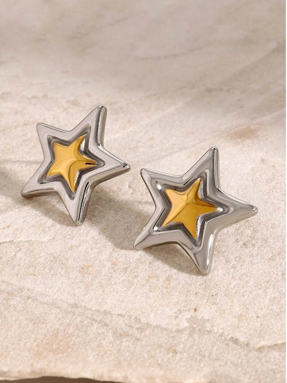 Elegant 18K Gold-Plated Stainless Steel Star Stud Earrings - Lightweight, Durable Design - Store 42