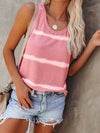Trendy Full-Size Plus Size Striped Round Neck Tank Top - Slightly Stretchy Polyester Blend - Store 42