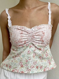 Lace Detail Floral Sweetheart Neck Cami Pale Blush