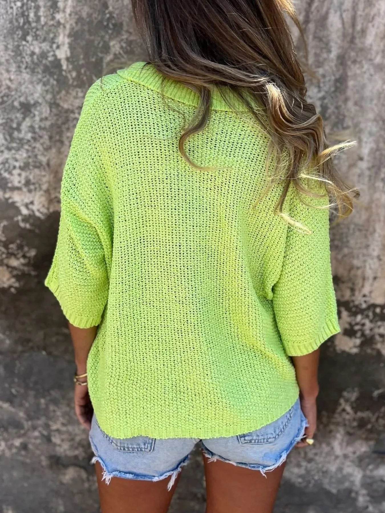 Full Size Johnny Collar Loose Knit Sweater Plus Size - Store 42