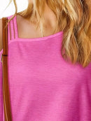 Trendsi Asymmetrical Neck Half Sleeve T-Shirt - Slightly Stretchy, 95% Polyester, 5% Spandex - Store 42