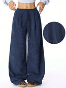 Drawstring Wide Leg Pants Blue