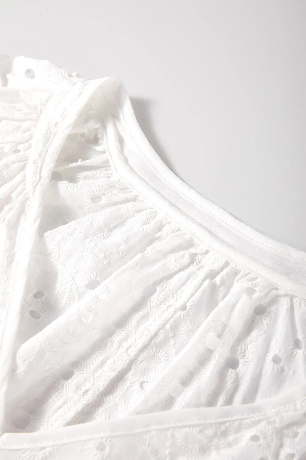 Eyelet V-Neck Long Sleeve Blouse