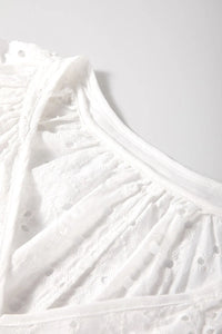 Eyelet V-Neck Long Sleeve Blouse