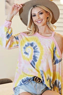 BiBi Tie Dye Print Terry Top with Cold Shoulder Detail - Store 42