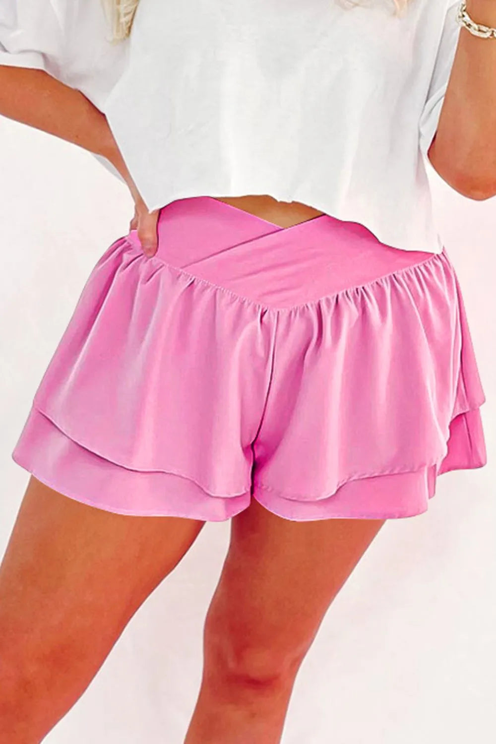 Ruffled Layered Asymmetrical Waist Shorts