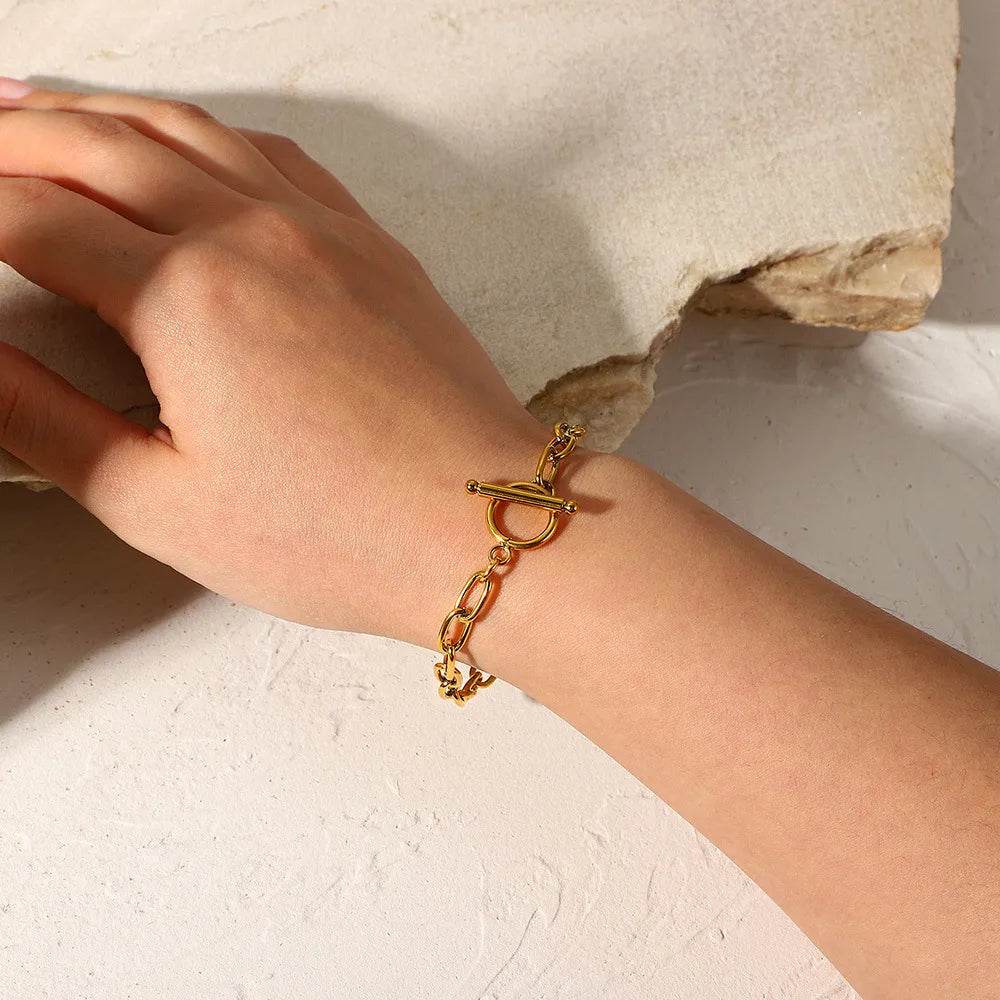 18K Gold-Plated Stainless Steel Toggle Chain Bracelet
