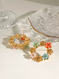Elegant 18K Gold-Plated Stainless Steel Flower Earrings with Synthetic Crystals - Store 42