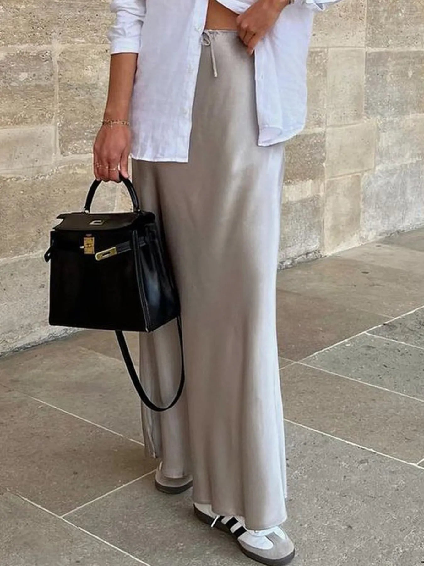 Satin Maxi Skirt with Drawstring Waist