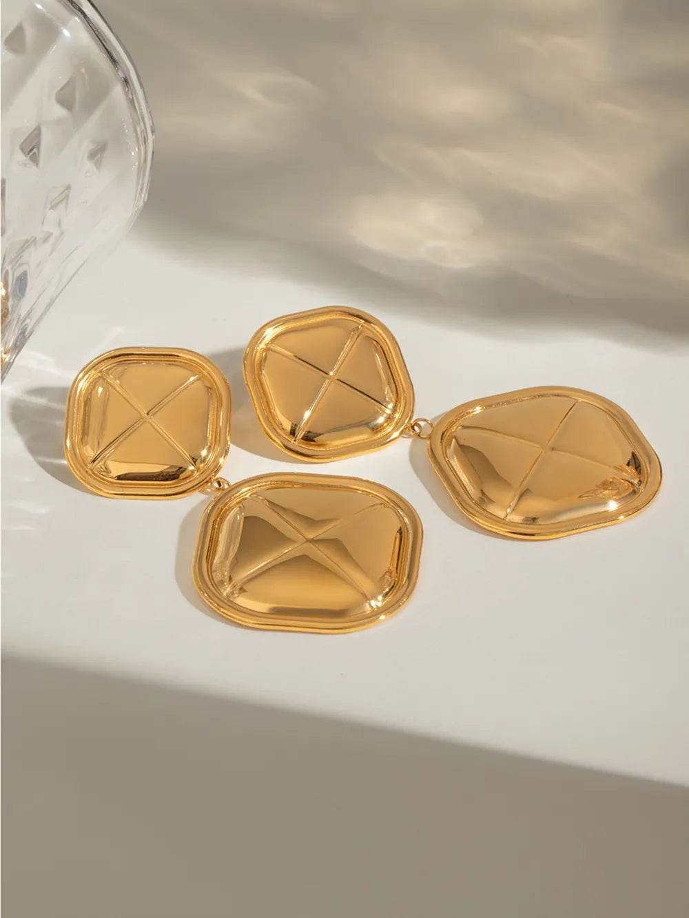 Elegant 18K Gold-Plated Stainless Steel Square Earrings - Stylish and Durable Design - Store 42