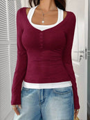 Scoop Neck Long Sleeve T-Shirt - Slightly Stretchy, 95% Polyester for Comfort, Easy Care - Store 42