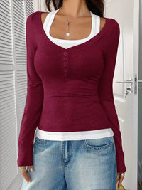 Scoop Neck Long Sleeve T-Shirt - Slightly Stretchy, 95% Polyester for Comfort, Easy Care - Store 42