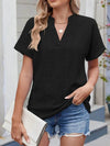 Trendy Eyelet Notched Short Sleeve Top in 65% Rayon - Stylish & Versatile Women's Wear - Store 42