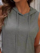 Full Size Drawstring Casual Sleeveless Hooded Mini Dress Plus Size - Store 42