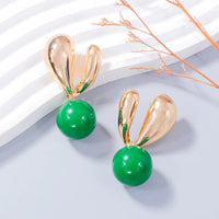 Alloy Drip Oil Bunny Earrings Green One Size