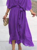Full Size Flowy Tie Front Midi Dress with Flutter Sleeves Plus Size - Store 42