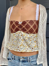 Lace Detail Floral Sweetheart Neck Cami Brown