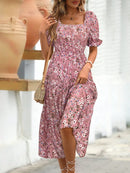 Floral Square Neck Short Sleeve Tiered Dress