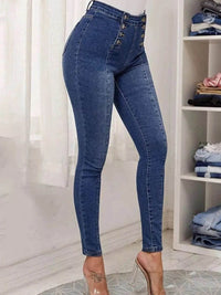 Full Size High-Waisted Double-Breasted Skinny Jeans Plus Size - Store 42