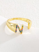 18K Gold-Plated Zircon Letter Ring N onesize