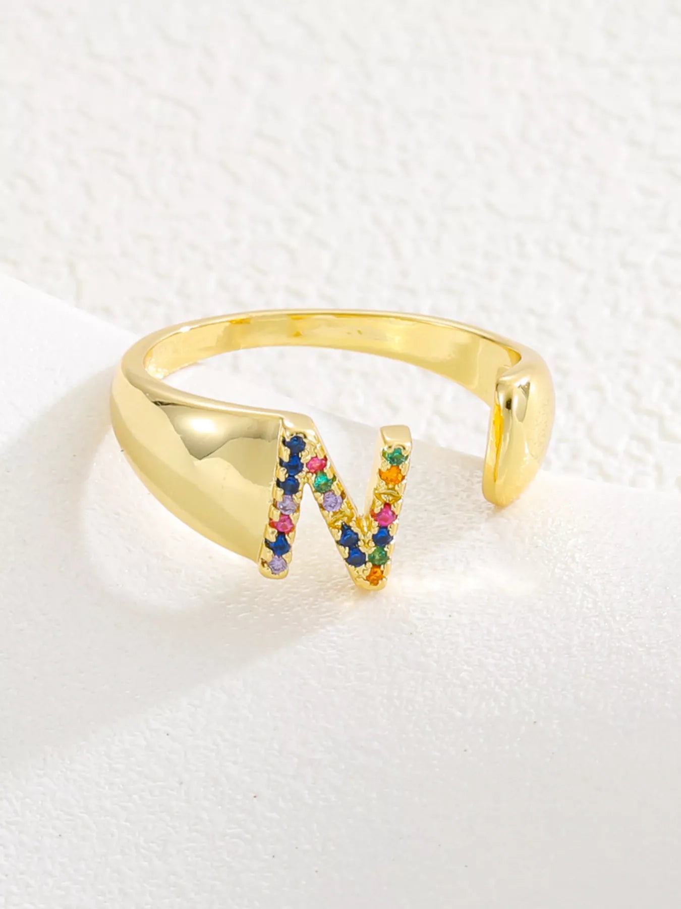18K Gold-Plated Zircon Letter Ring N onesize