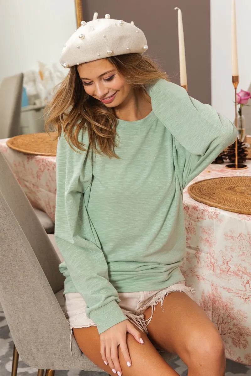 Stylish BiBi Slub Terry Puff Shoulder Sweatshirt - Soft & Trendy Casual Wear, 100% Cotton - Store 42