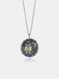 Alloy Inlaid Zircon Sun & Moon Necklace Silver One Size
