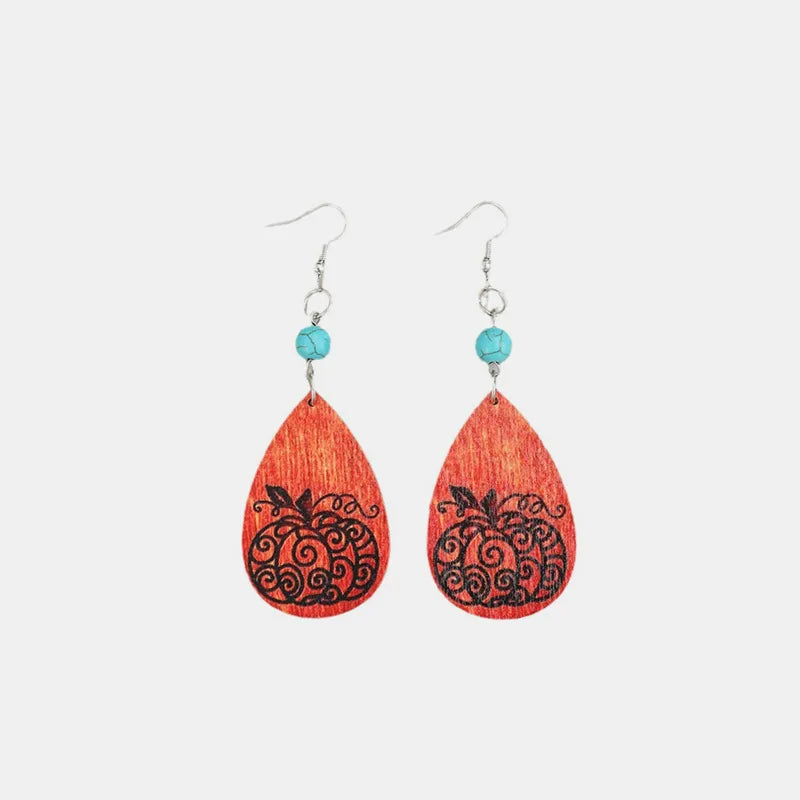Stylish Turquoise Wooden Pumpkin Teardrop Earrings - Unique Alloy & Wood Design