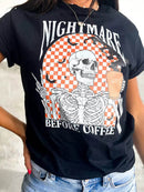 Halloween Skull Checkerboard Graphic Round Neck Tee - Store 42