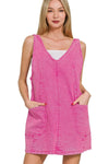 Zenana Washed Adjustable Strap Denim Overall Dress HOT PINK