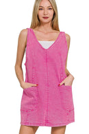 Zenana Washed Adjustable Strap Denim Overall Dress HOT PINK