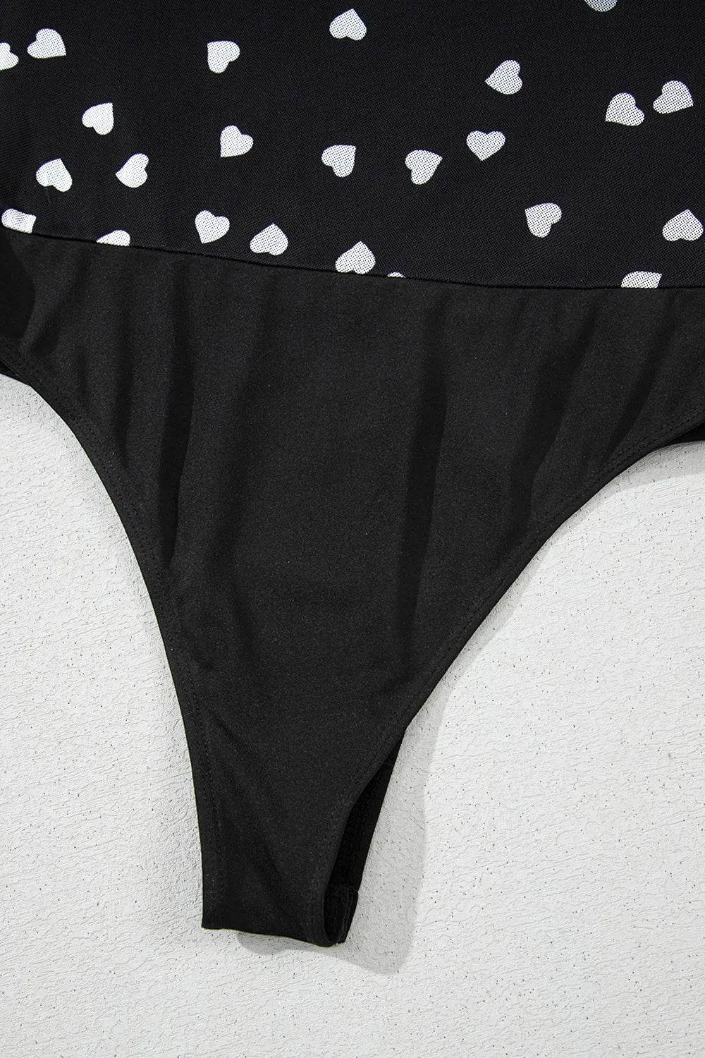 Heart Square Neck Long Sleeve Bodysuit - Store 42