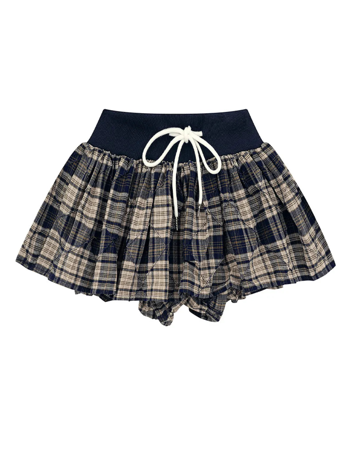 Ruched Drawstring Plaid Skort - Lined, 100% Polyester, Stylish & Comfortable for Casual Wear