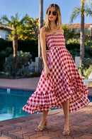 BiBi Smocked Body Off Shoulder Check Dress