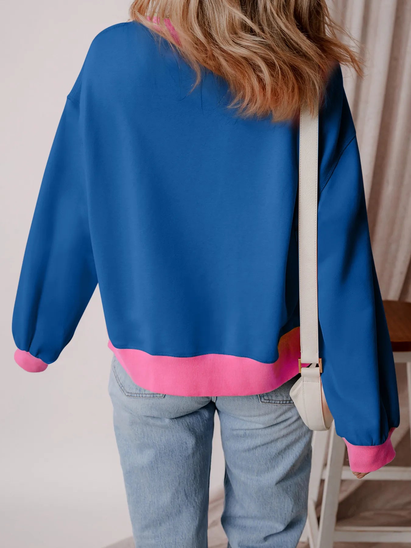 Bowknot Graphic Game Day Contrast Trim Drop Shoulder Casual Sweatshirt