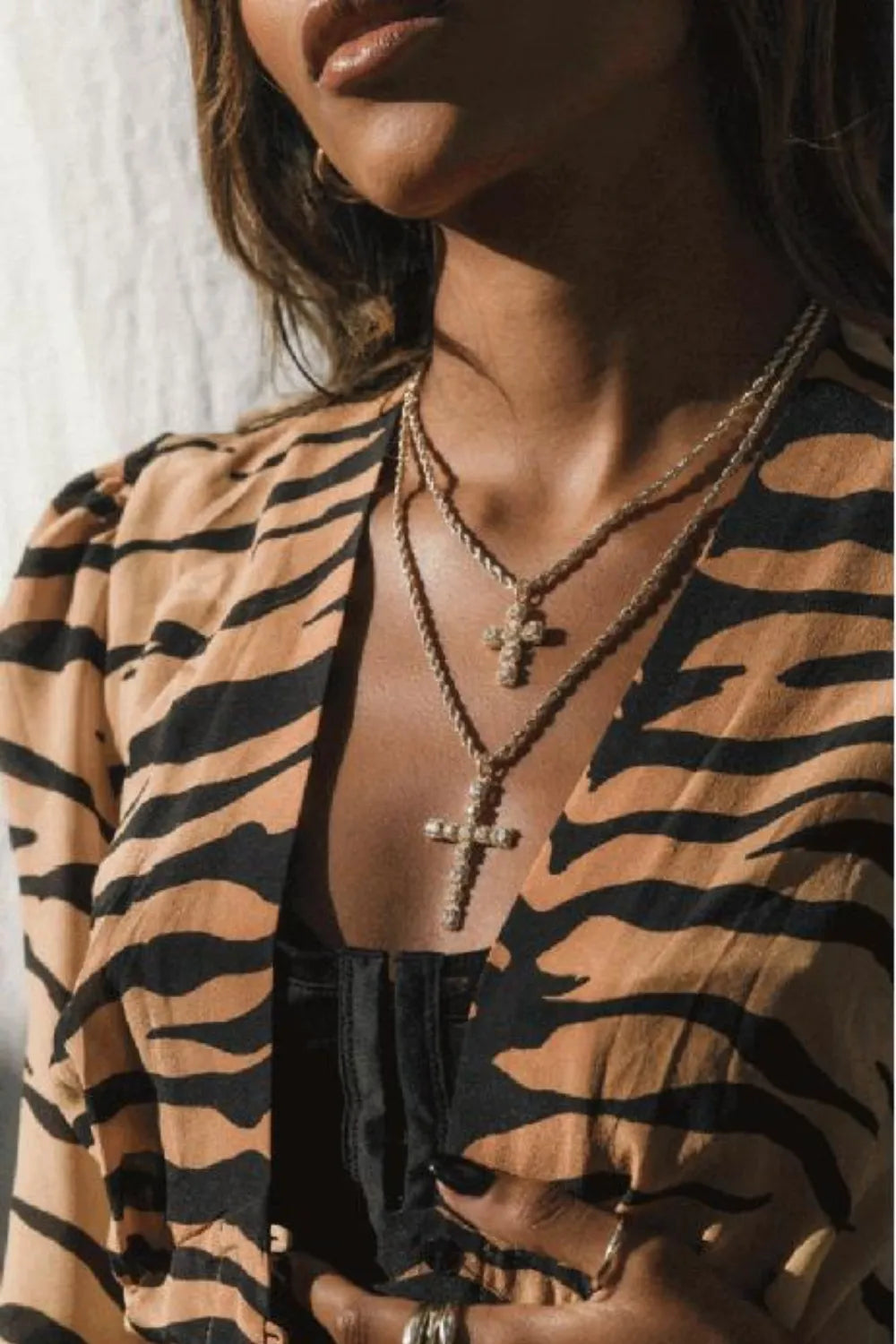 Stunning Brass Inlaid Zircon Cross Pendant Necklace with Gold-Plated Finish - 16.5 Inch Chain