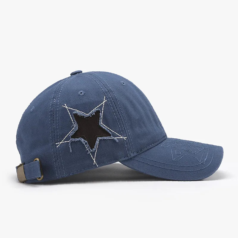 Trendsi Adjustable Star Raw Hem Cap - 100% Cotton, 22-24 in Circumference, Perfect for Any Outfit