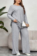 Honey Plus Size 2-Piece Tassel Hem Top & Pants Set - Slightly Stretchy & Stylish - Store 42