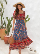 Floral Flounce Sleeve Midi Dress Dark Blue