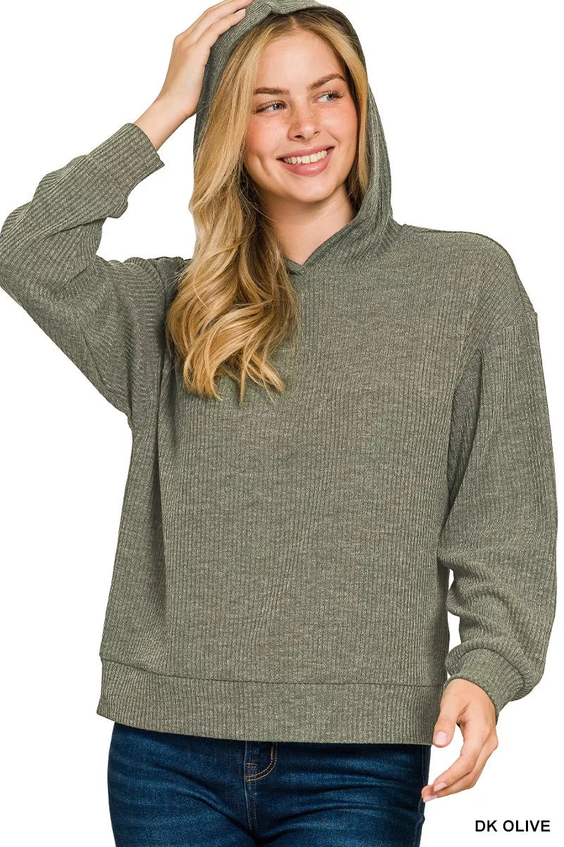 Zenana Ribbed Long Sleeve Hoodie for Women - Cozy, Stylish Casual Wear