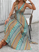Tied Back Printed Sleeveless Maxi Slit Dress