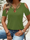 Sleek Cold Shoulder T-Shirt With Eye-Catching Metal Ring Detail - 95% Polyester, Slightly Stretchy - Store 42