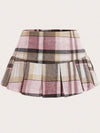 Pleated Plaid Mini Skirt Grid