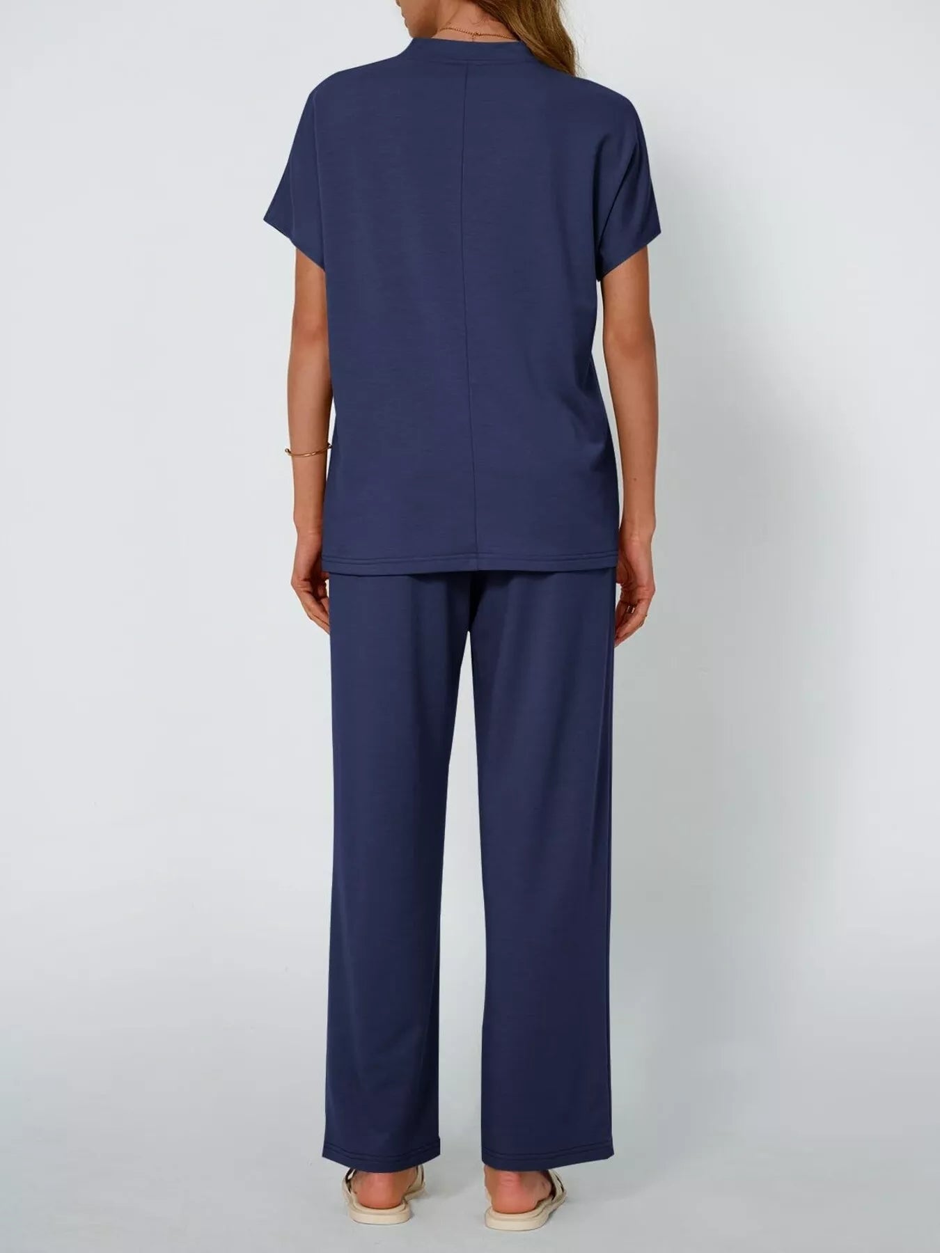 Full Size Round Neck Short Sleeve Top and Pants Set Plus Size