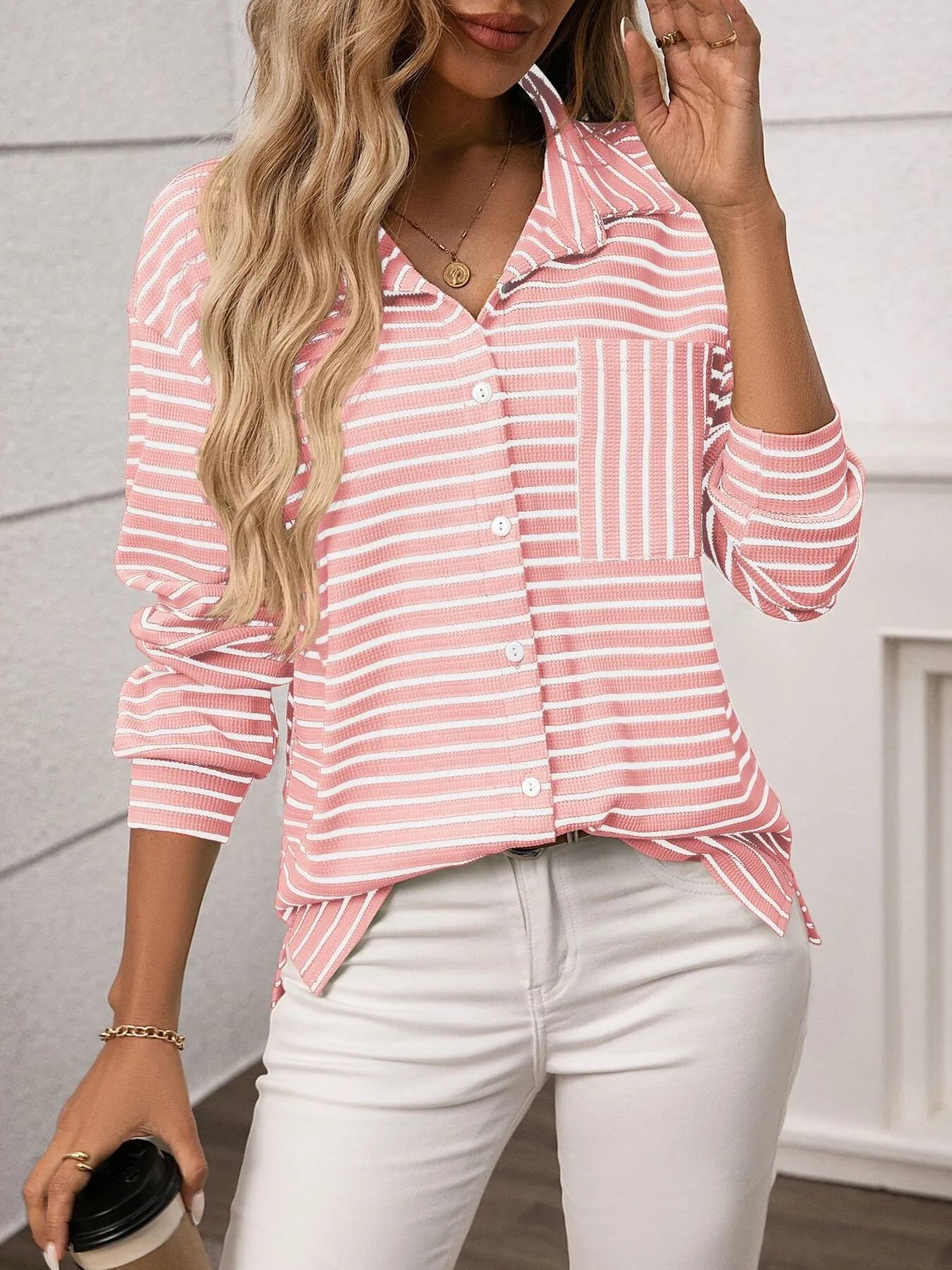 Striped Button Up Long Sleeve Shirt